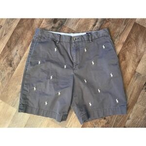 POLO RALPH LAUREN Mens Grey Chino All Over Logo Print Shorts Stretch Classic Fit